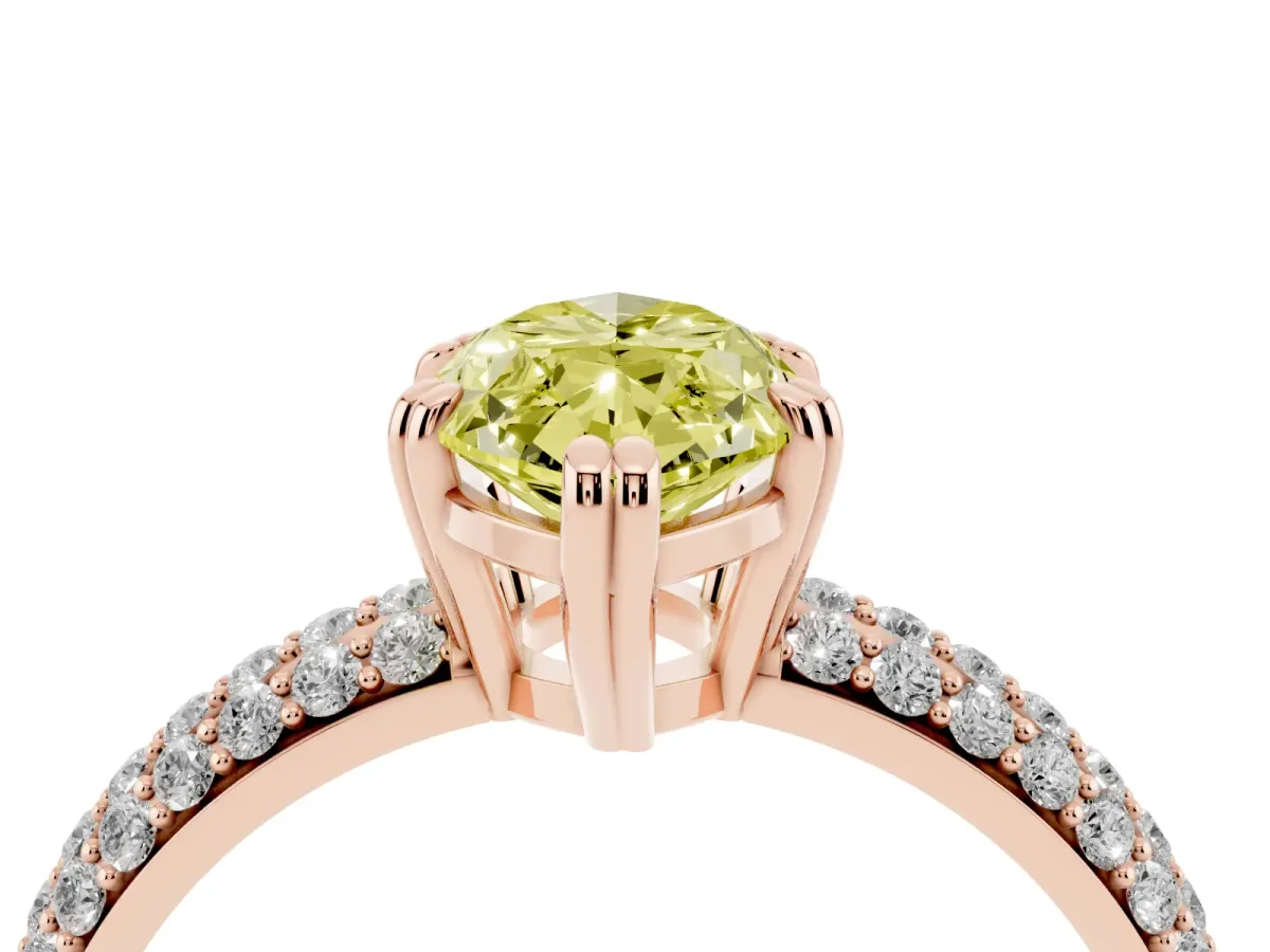 Fancy Yellow Marquise Cut Diamond Solitaire Ring with Multi-Row Round Pavé Band and Prong Setting Rose gold
