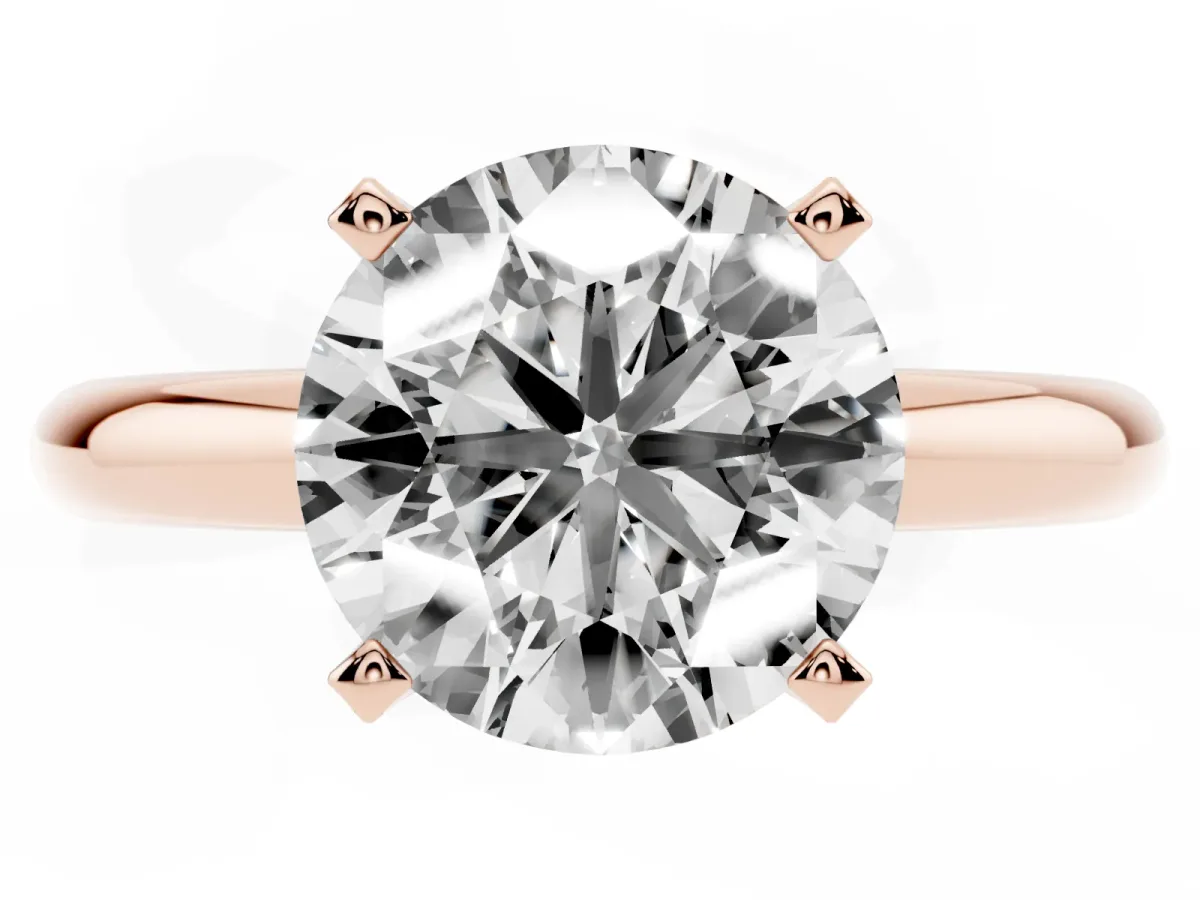 Round Cut Diamond Solitaire Engagement Ring with Round Band and Four-Prong Setting Rose gold