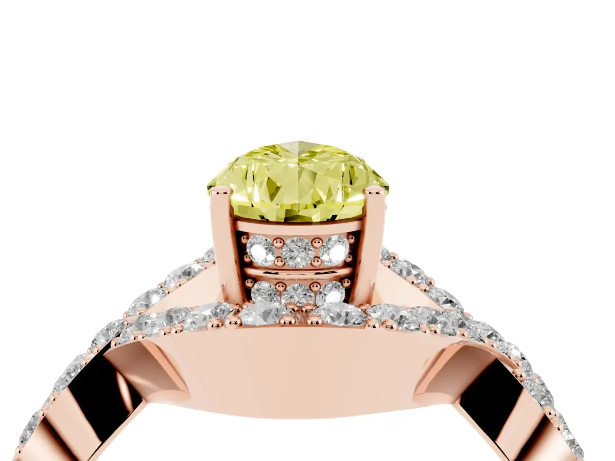 Fancy Yellow Pear Cut Solitaire Twist Band Pavé Diamond Engagement Ring Rose gold