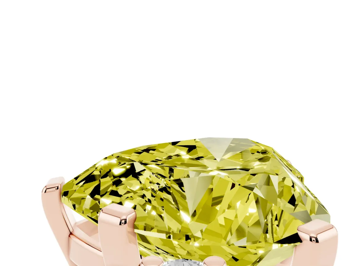 Fancy Yellow Heart Cut Cut Three-Stone Solitaire Ring with Round Accent Diamonds and Four-Prong Setting Rose gold