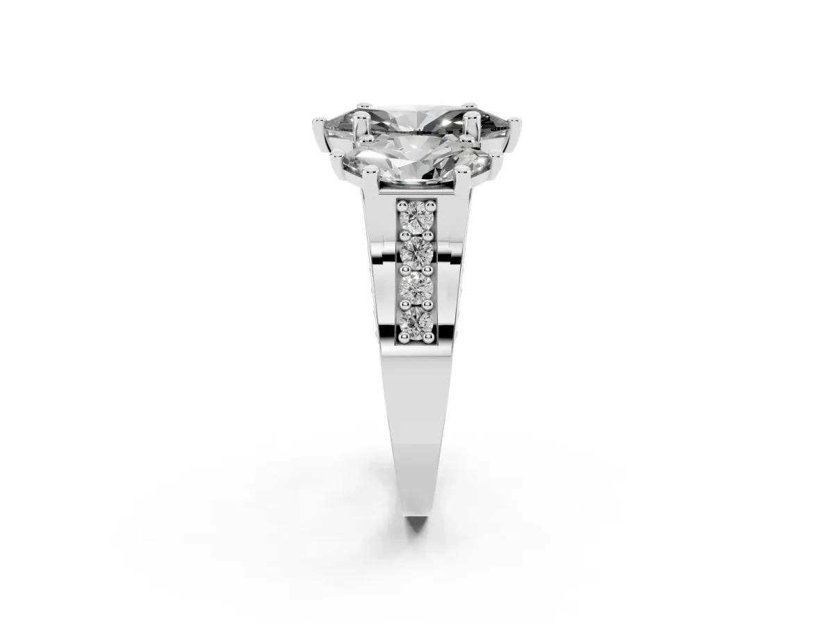 Fancy Black Marquise Cut Diamond Three-Stone Ring with Channel Set Band and Four-Prong Setting Platinum