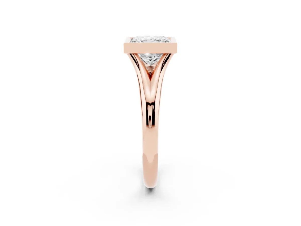 Bezel Set Princess Cut Solitaire Diamond Ring with Smooth Band Rose gold