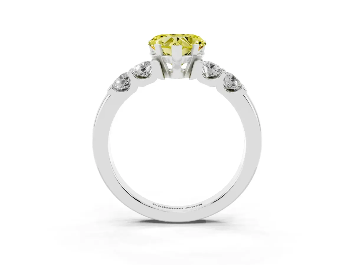 Fancy Yellow Heart Cut Brilliant Cut Diamond Five-Stone Prong Set Engagement Ring with Channel Band White gold