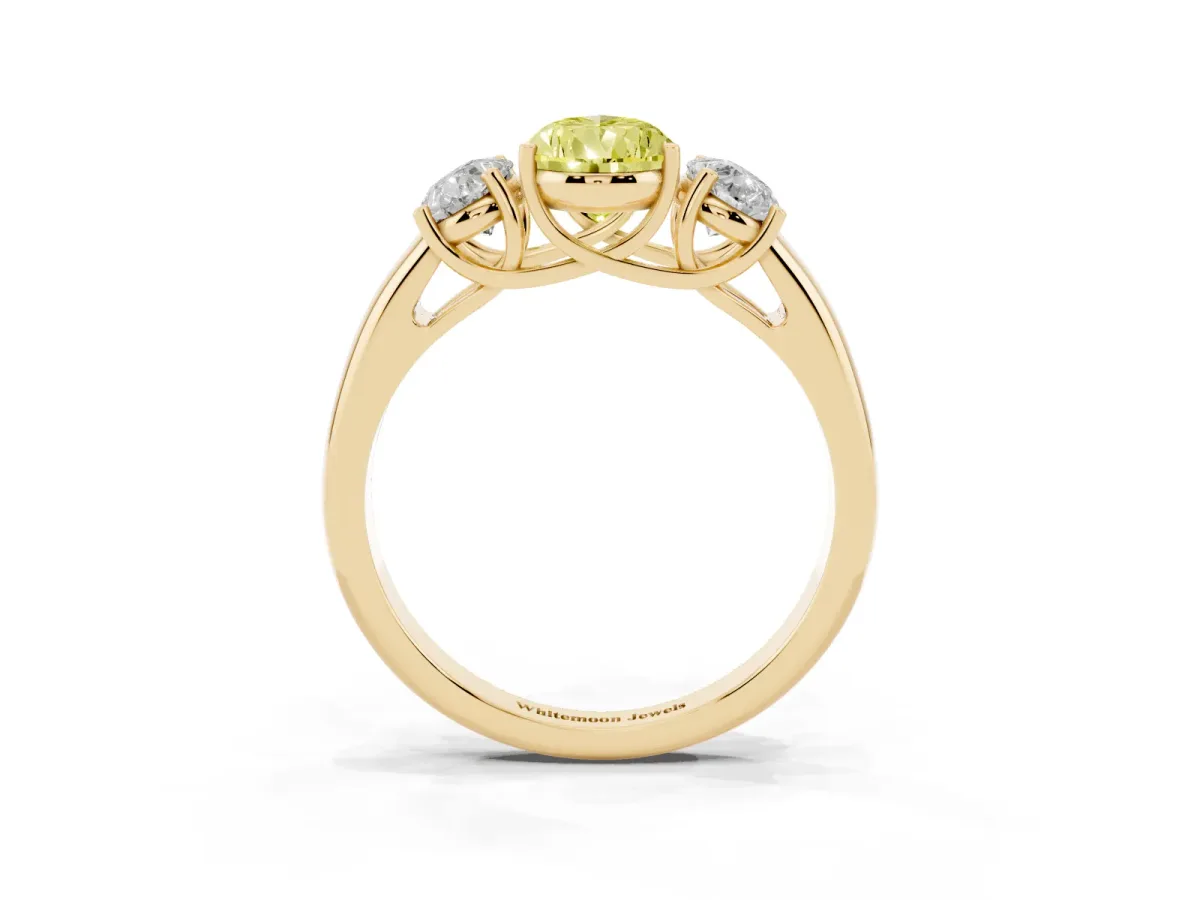 Fancy Yellow Three-Stone Pear Cut Diamond Engagement Ring with Prong Setting Yellow gold