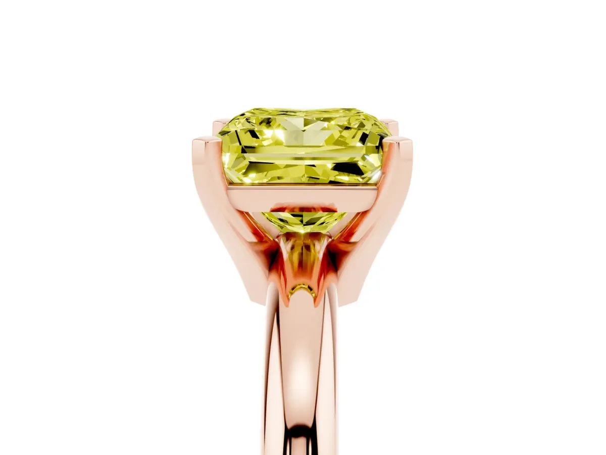 Fancy Yellow Princess Cut Diamond Solitaire Engagement Ring with Round Band and Four-Prong Setting Rose gold