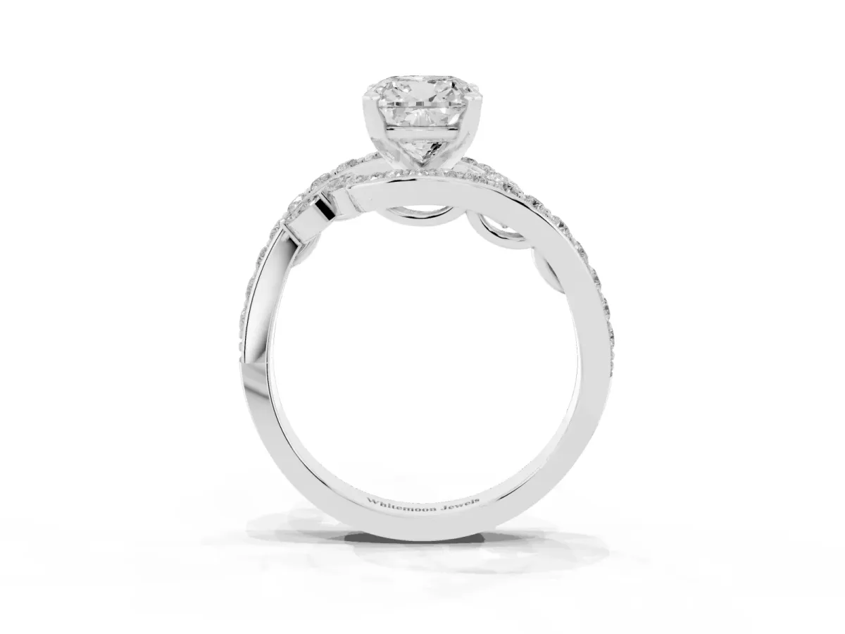 Cushion Cut Solitaire with Pavé Twist Band and Four-Prong Setting Silver