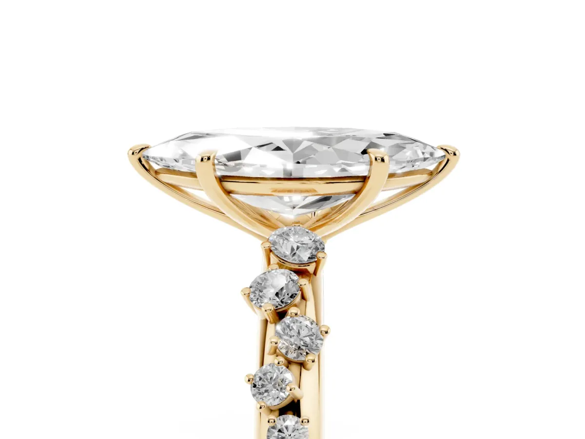 Marquise Cut Diamond Cluster Prong-Set Solitaire Ring Yellow gold