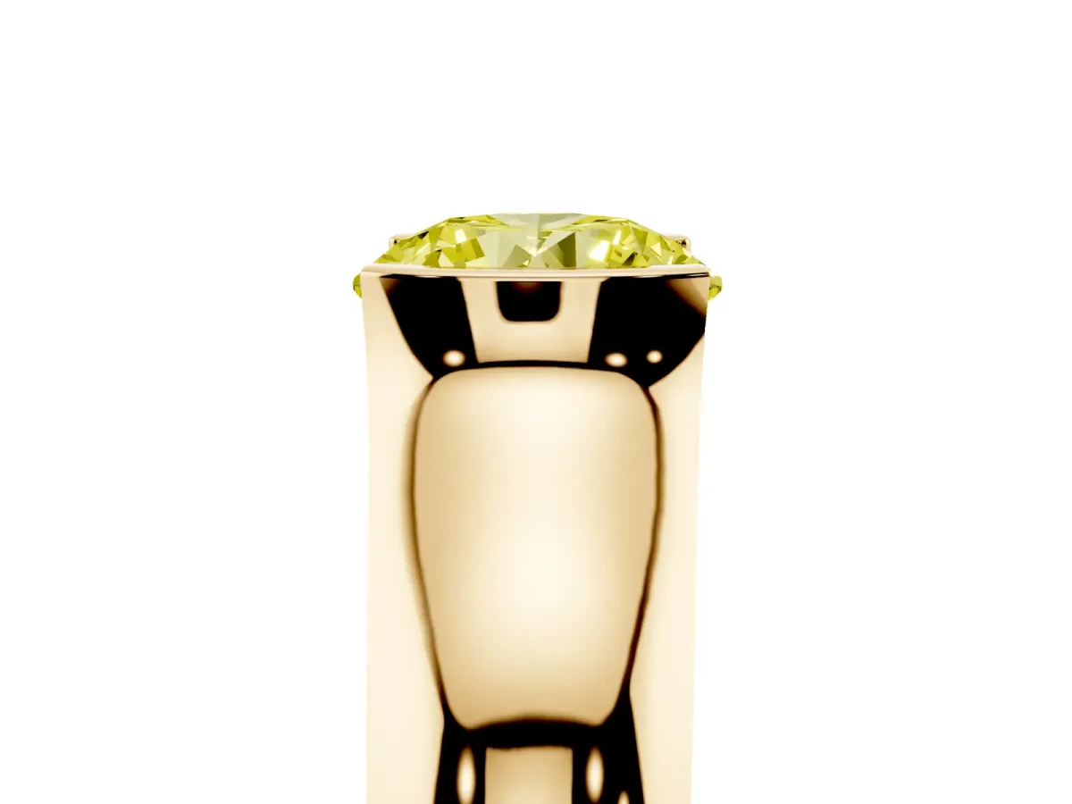 Fancy Yellow Round Cut Solitaire Bezel Set Diamond Ring with Wide Band Yellow gold