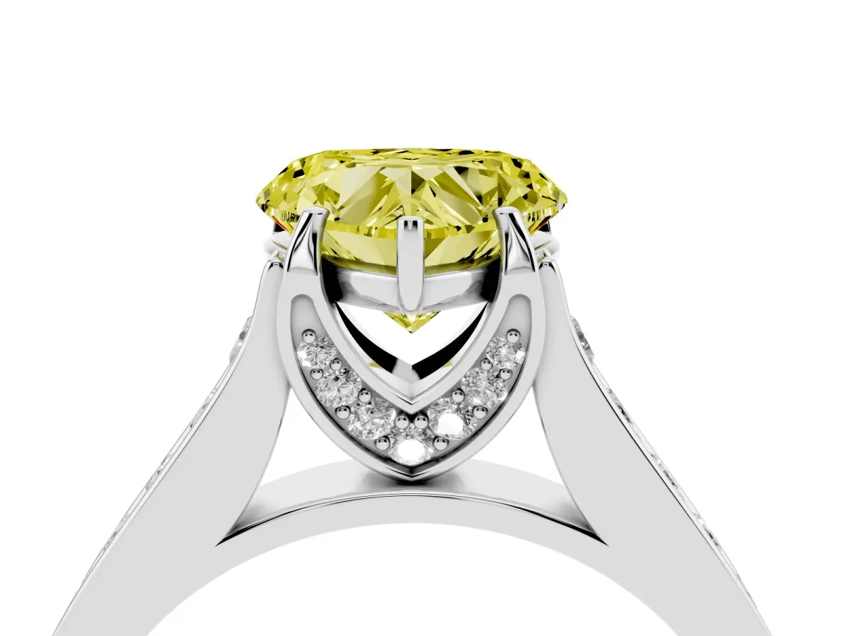 Fancy Yellow Heart Cut Brilliant Cut Diamond Engagement Ring with Pavé Band and Four-Prong Setting Silver