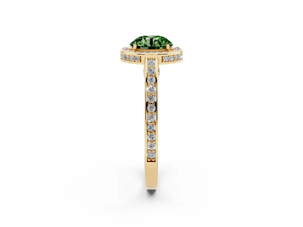 Fancy Green Round Cut Cut Halo Pave Split Shank Prong Setting Ring Yellow gold