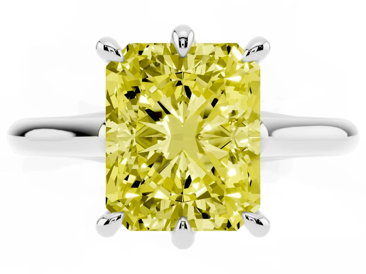 Fancy Yellow Radiant Cut Solitaire Engagement Ring with Six-Prong Setting and Classic Band Platinum