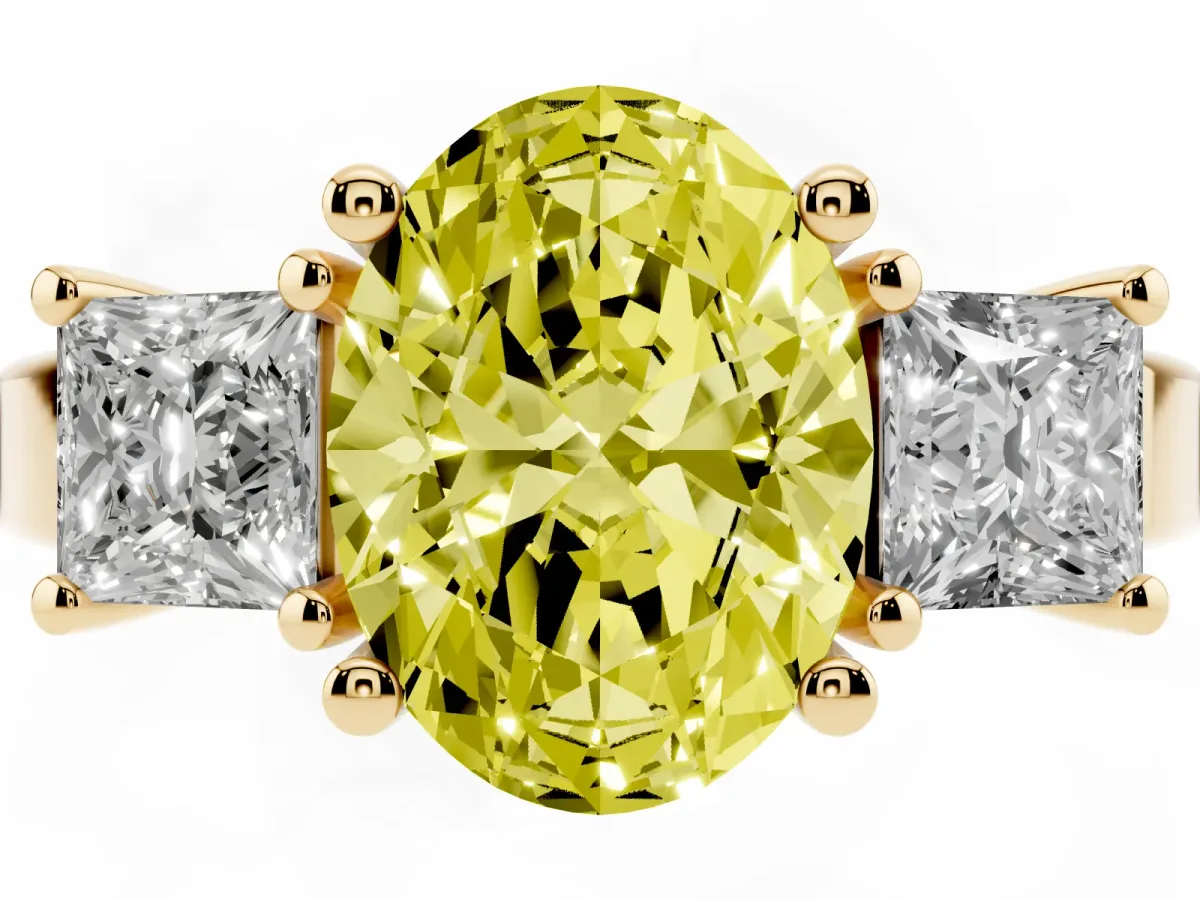 Fancy Yellow Three-Stone Oval Cut Cut Solitaire Ring with Prong Setting Yellow gold
