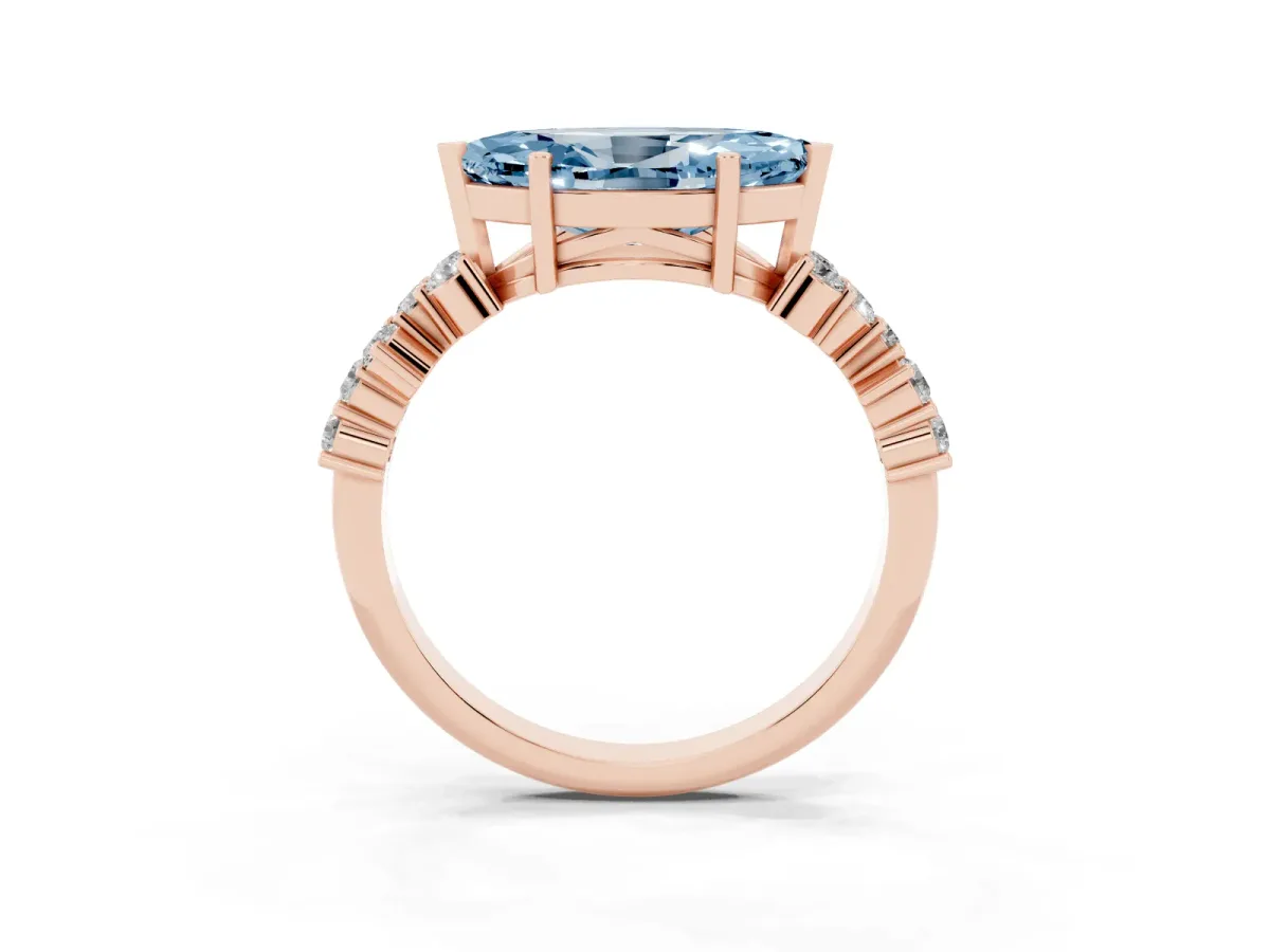 Fancy Blue Marquise Cut Diamond Scattered Round Accent Ring with Prong Setting Rose gold