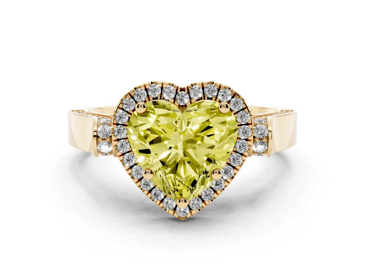 Fancy Yellow Heart Cut Halo Pave Split Shank Prong Setting Ring Yellow gold