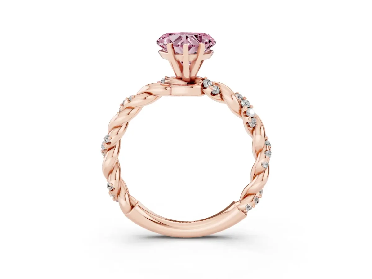 Fancy Pink Heart Cut Diamond Solitaire Ring with Twisted Band and Pavé Accents Rose gold