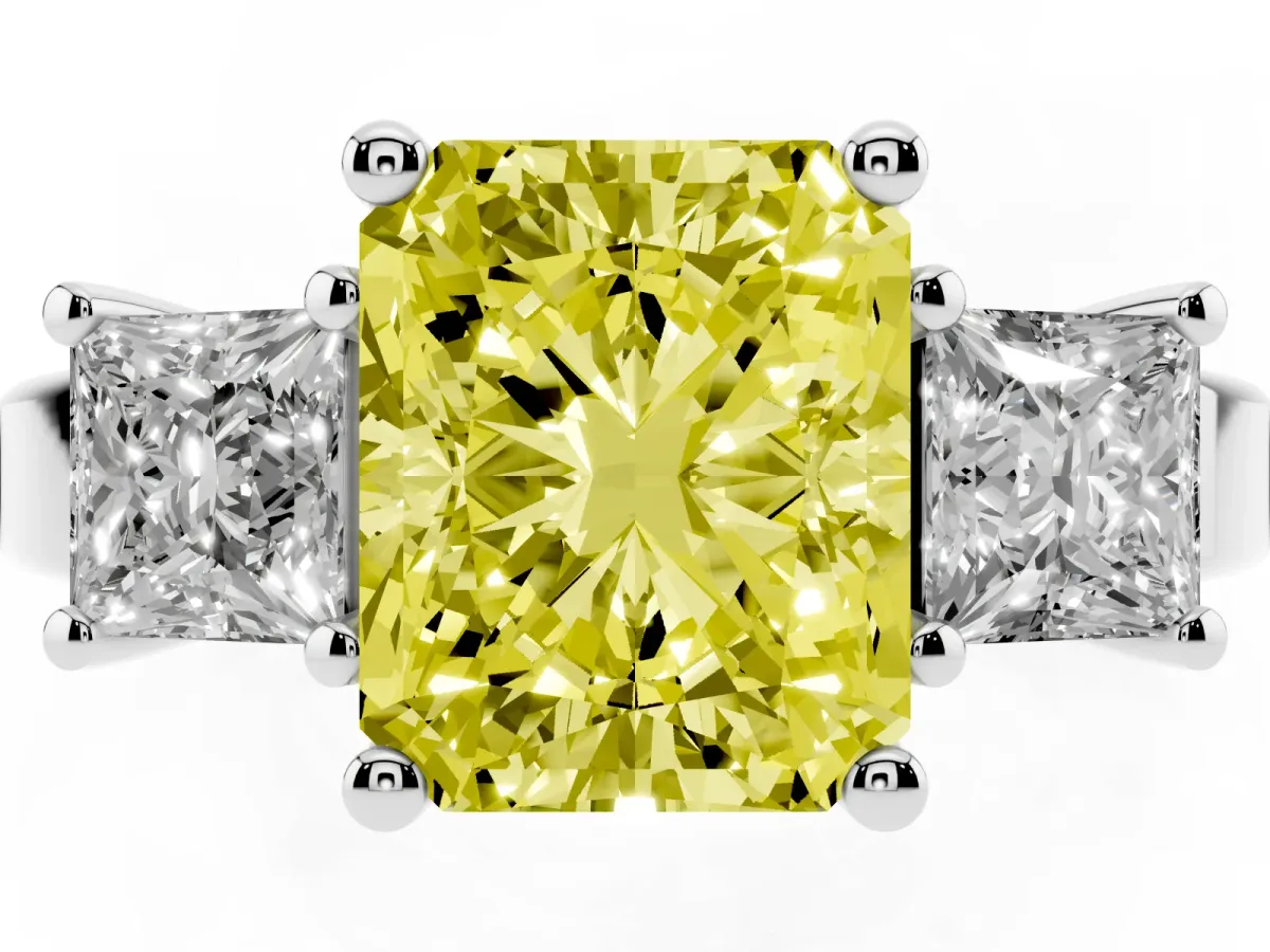 Fancy Yellow Three-Stone Radiant Cut Cut Solitaire Ring with Prong Setting Silver
