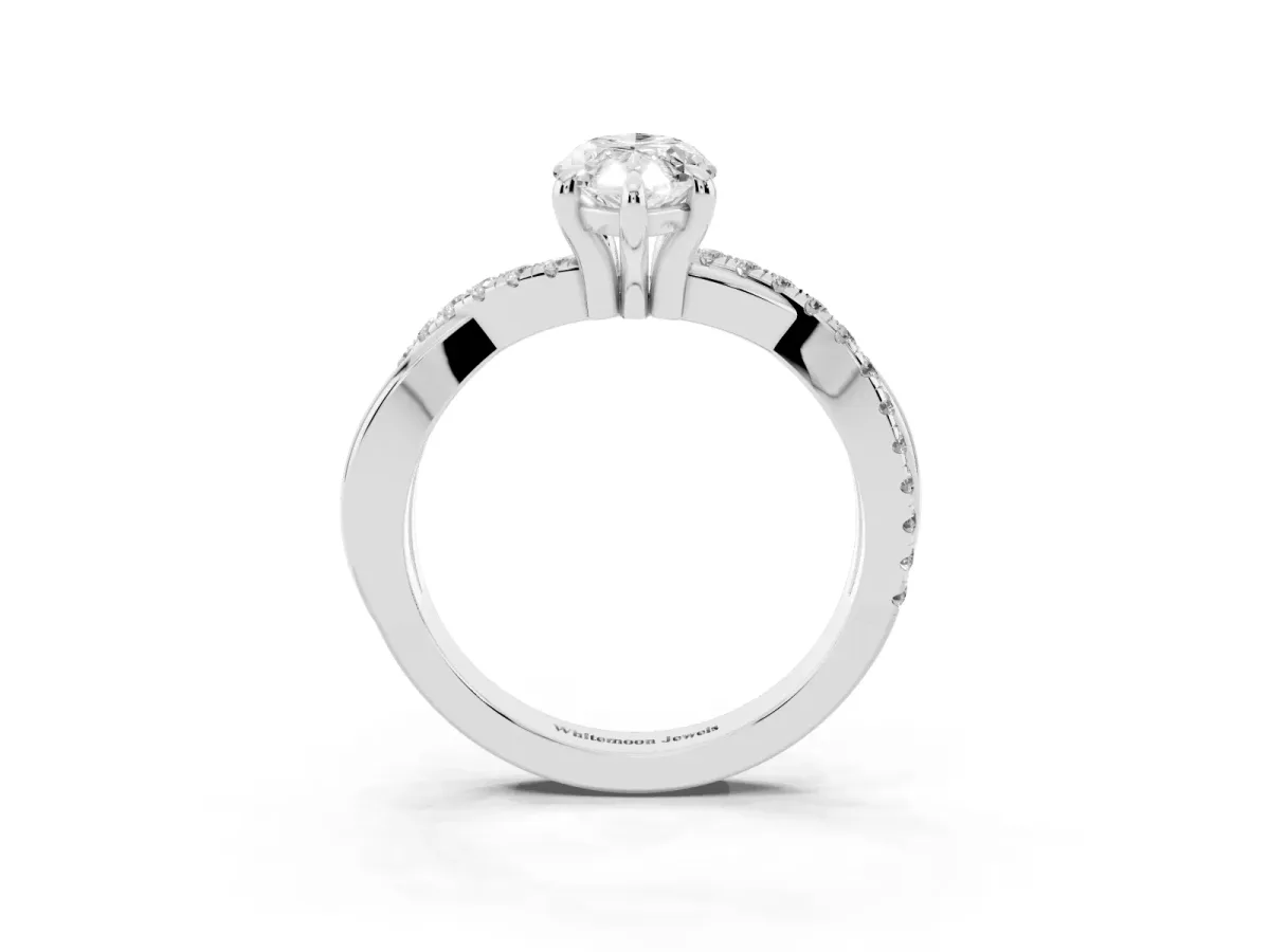 Marquise Cut Cut Diamond Twist Band Solitaire with Prong Setting Silver