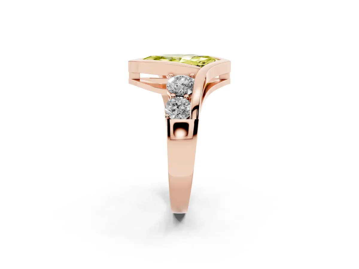 Fancy Yellow Bezel Set Marquise Cut Diamond Bypass Ring with Round Accents Rose gold