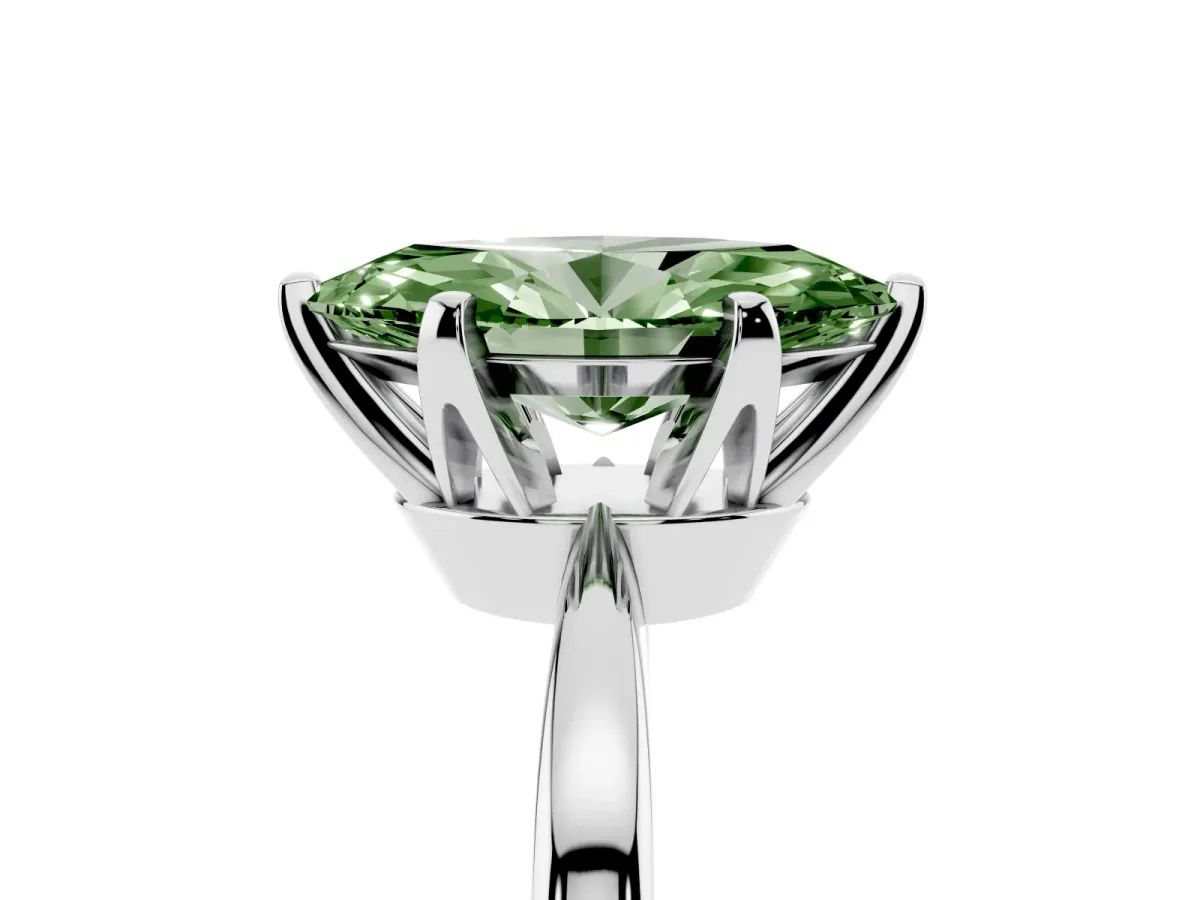 Fancy Green Marquise Cut Solitaire Engagement Ring with Six-Prong Setting and Tapered Band Platinum