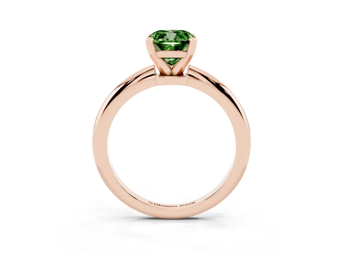 Fancy Green Cushion Cut Diamond Solitaire Ring with Prong Setting and Classic Band Rose gold