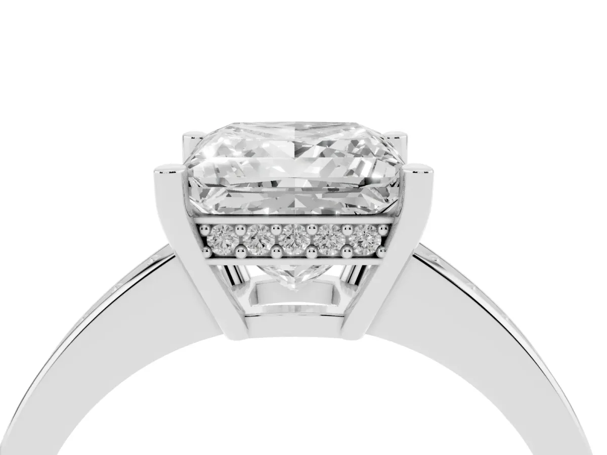 Princess Cut Solitaire Pavé Band Prong Setting Ring Silver