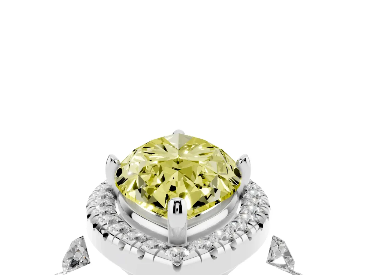Fancy Yellow Marquise Cut Halo Pavé Diamond Engagement Ring with Four-Prong Setting Platinum