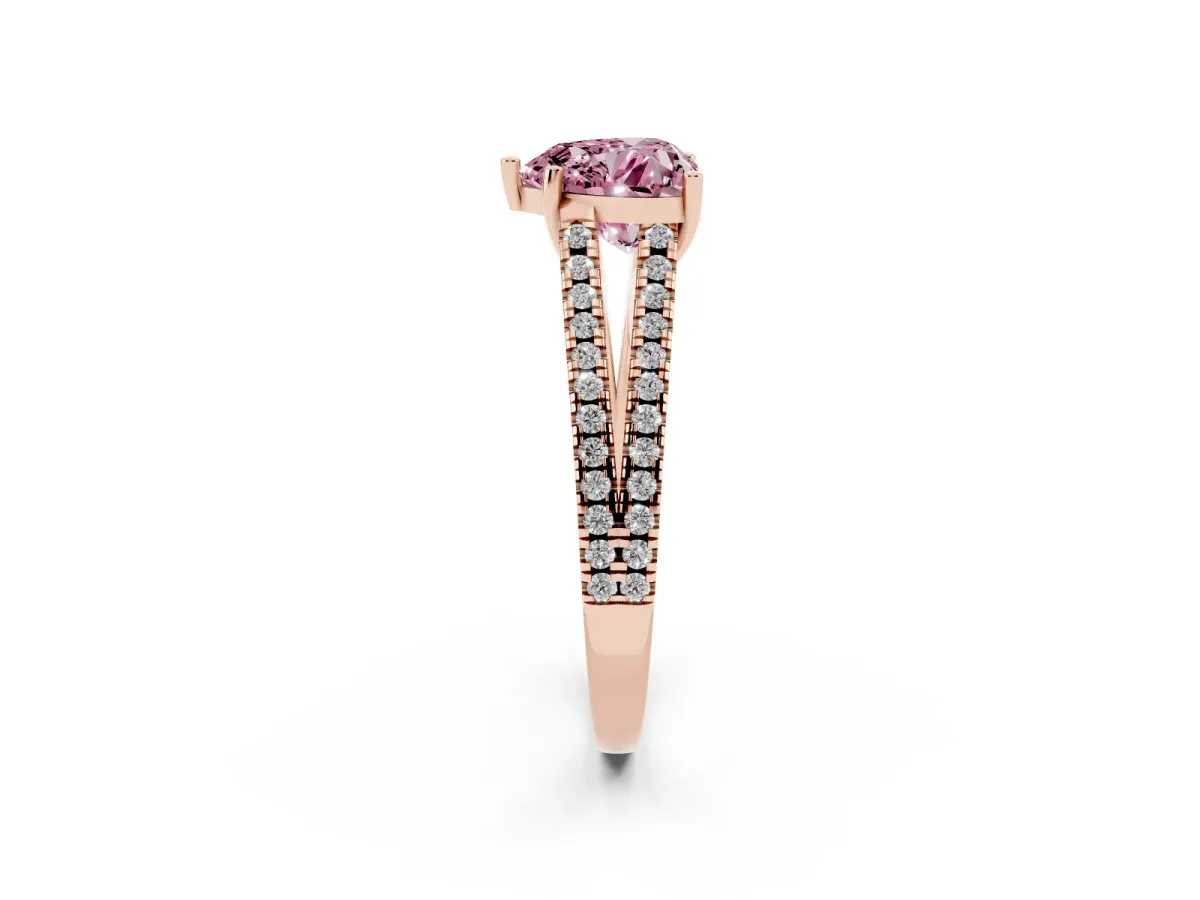 Fancy Pink Heart Cut Diamond Solitaire Engagement Ring with Split Shank Pavé Band Rose gold
