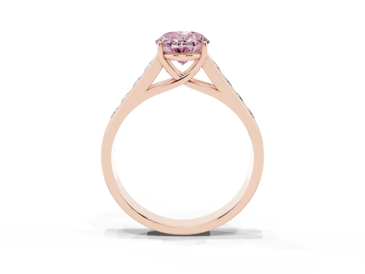 Fancy Pink Oval Cut Solitaire Channel-Set Diamond Engagement Ring with Four-Prong Setting Rose gold
