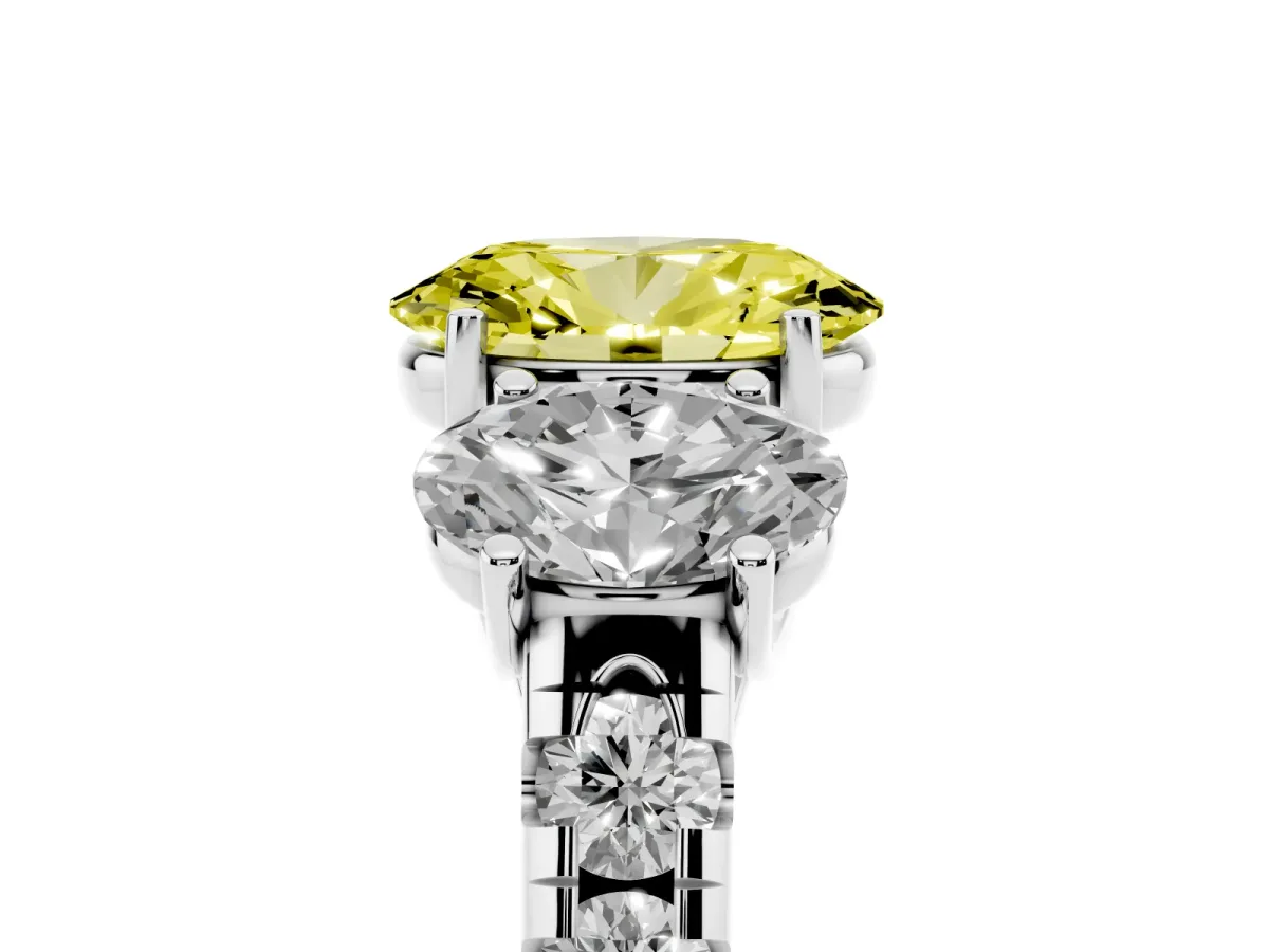 Fancy Yellow Three-Stone Oval Cut Diamond Pavé Band with Prong Setting Silver
