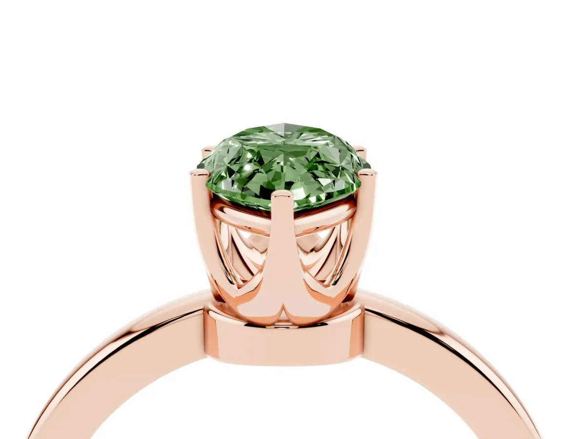 Fancy Green Marquise Cut Solitaire Diamond Ring with Six-Prong Setting on a Classic Band Rose gold
