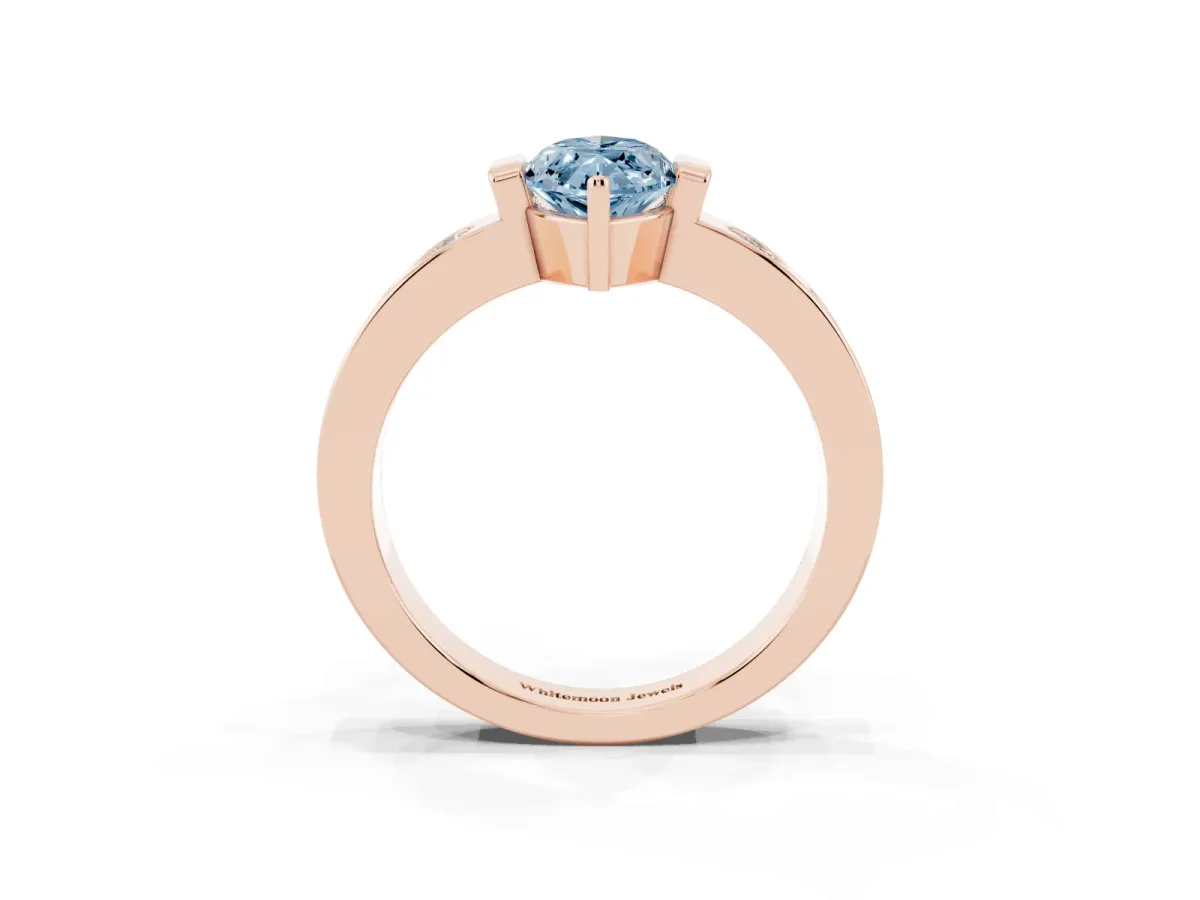 Fancy Blue Marquise Cut Brilliant Channel-Set Diamond Ring with Bezel Prong Setting Rose gold