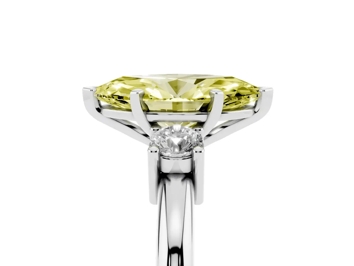 Fancy Yellow Three-Stone Marquise Cut Cut Diamond Solitaire with Prong Setting and Classic Band Silver