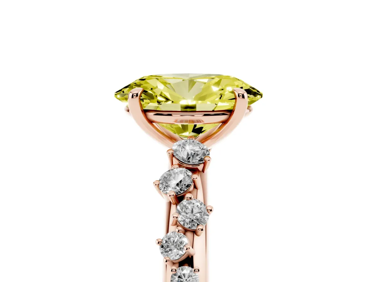 Fancy Yellow Oval Cut Diamond Cluster Prong-Set Solitaire Ring Rose gold