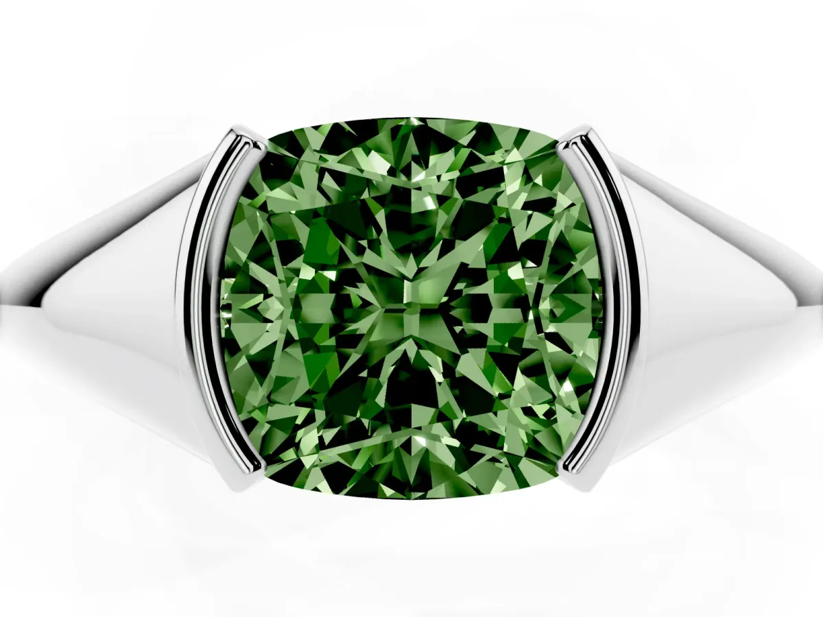 Fancy Green Cushion Cut Solitaire Tension Set Diamond Ring Platinum