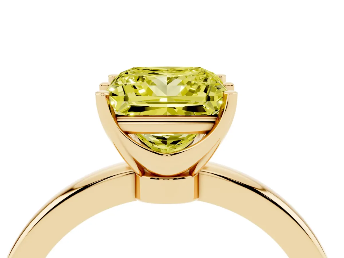 Fancy Yellow Princess Cut Solitaire Diamond Ring with Six-Prong Setting on a Classic Band Yellow gold