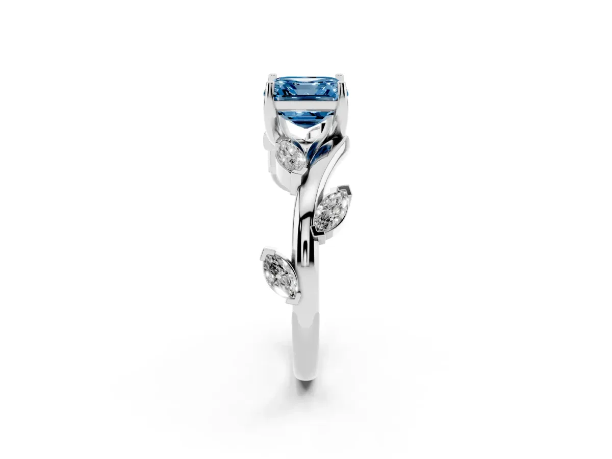 Fancy Blue Asscher Cut Solitaire Twisted Band Marquise Accent Prong Setting Ring Silver