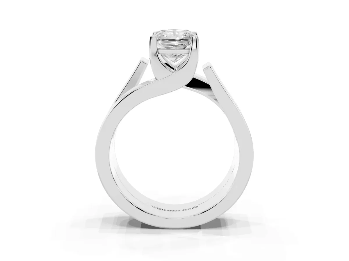 Modern Tension Set Radiant Cut Diamond Solitaire Wide Band Ring Silver
