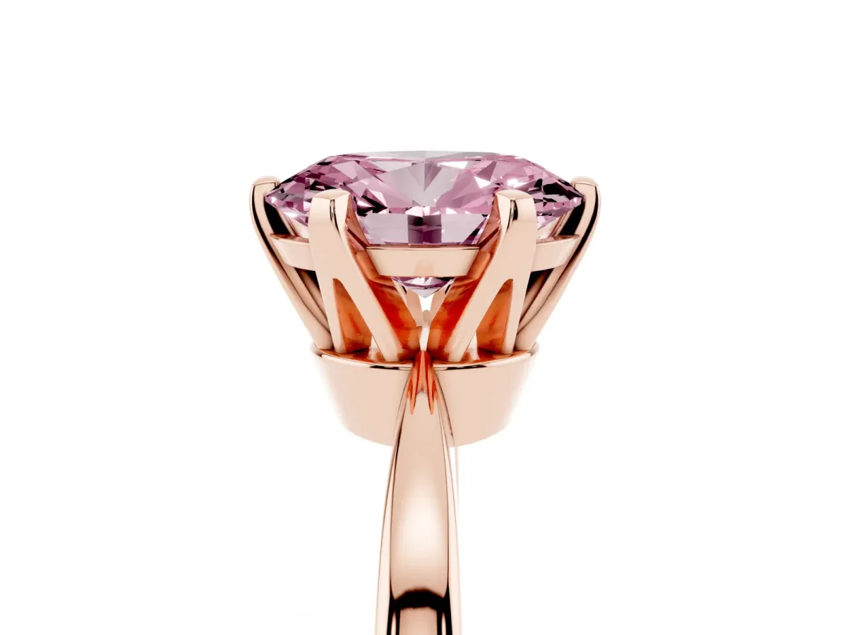 Fancy Pink Oval Cut Solitaire Engagement Ring with Six-Prong Setting and Tapered Band Rose gold