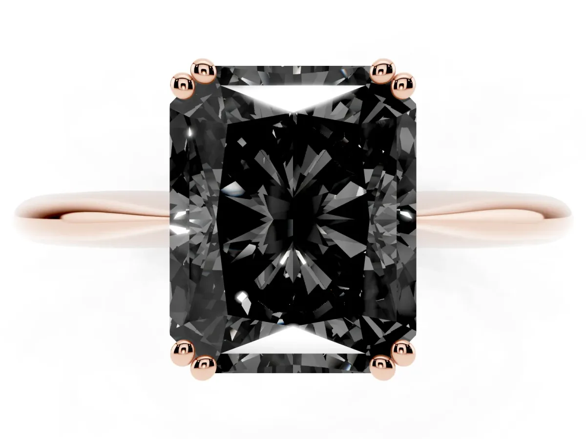Fancy Black Radiant Cut Solitaire Diamond Ring with Six-Prong Setting and Classic Band Rose gold