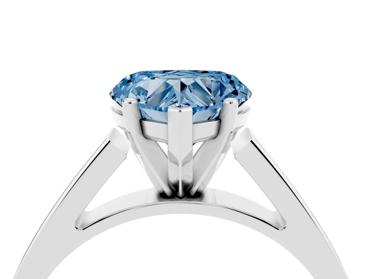 Fancy Blue Heart Cut Solitaire Engagement Ring with Four-Prong Setting and Tapered Band Platinum