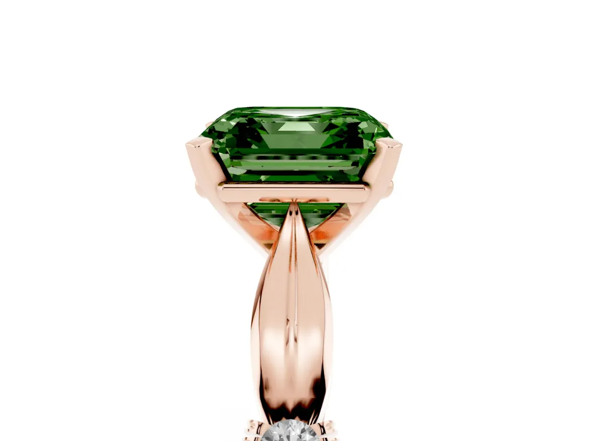 Fancy Green Asscher Cut Solitaire Diamond Twisted Band with Four-Prong Setting Rose gold