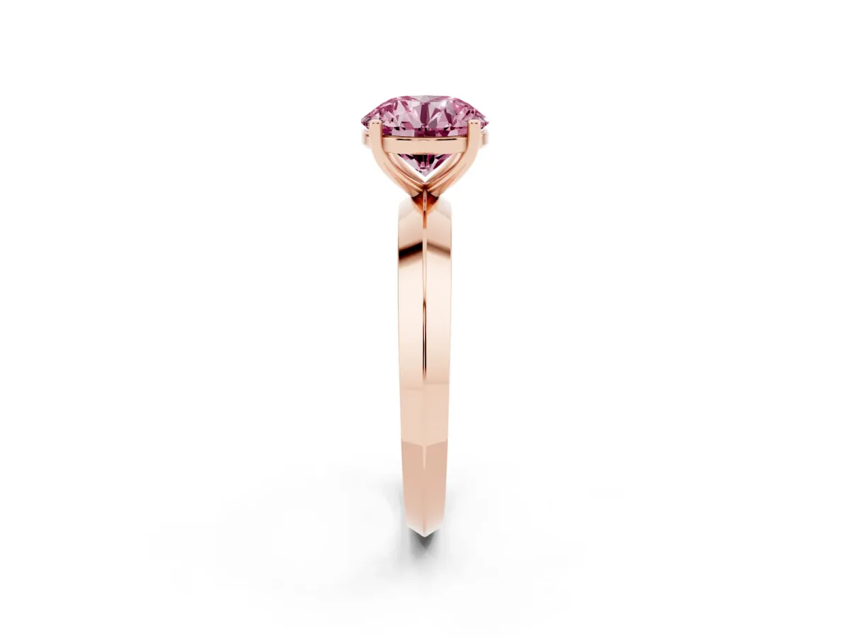 Fancy Pink Round Cut Cut Solitaire Engagement Ring with Flat Band and Four-Prong Setting Rose gold