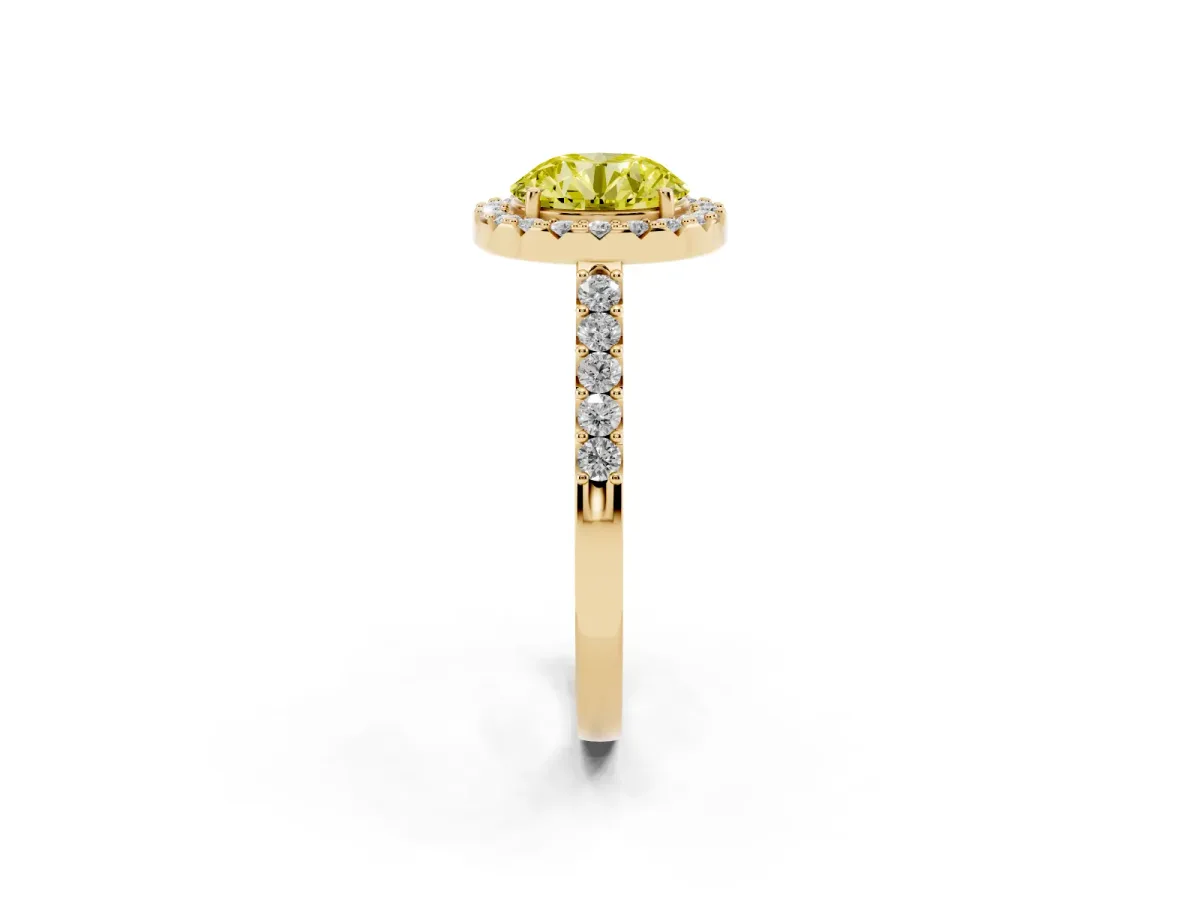 Fancy Yellow Round Cut Halo Diamond Pavé Solitaire Ring Yellow gold