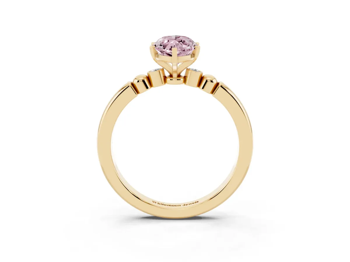Fancy Pink Marquise Cut Solitaire Beaded Band with Four-Prong Setting Yellow gold