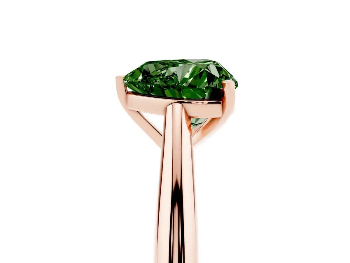 Fancy Green Heart Cut Diamond Solitaire Engagement Ring with Cathedral Setting and Four-Prong Mount Rose gold