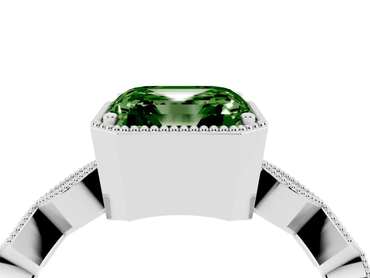 Fancy Green Asscher Cut Milgrain Marquise Diamond Twist Band Ring Silver