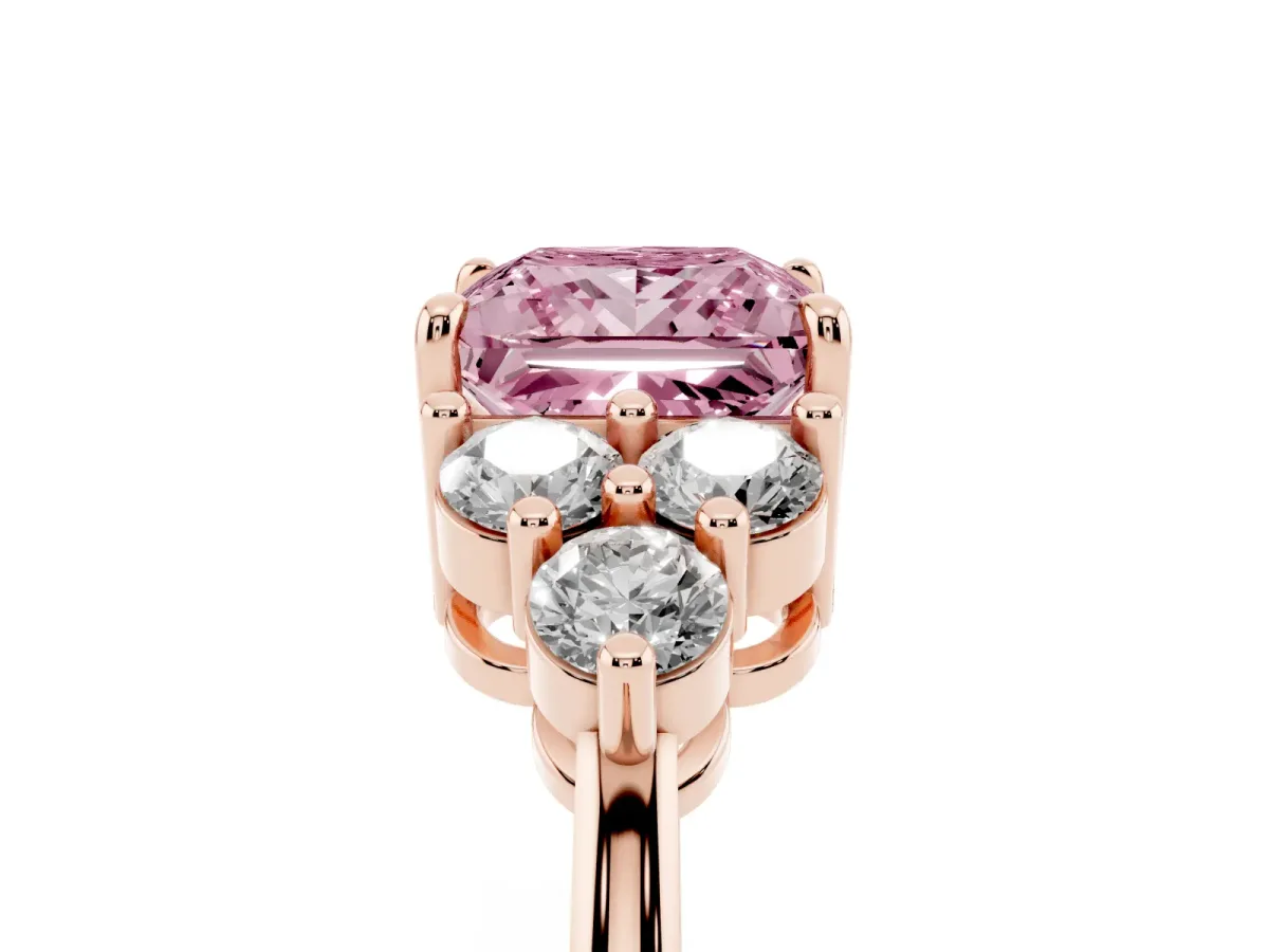 Fancy Pink Princess Cut Brilliant Diamond Cluster Accent Solitaire Ring with Prong Setting Rose gold