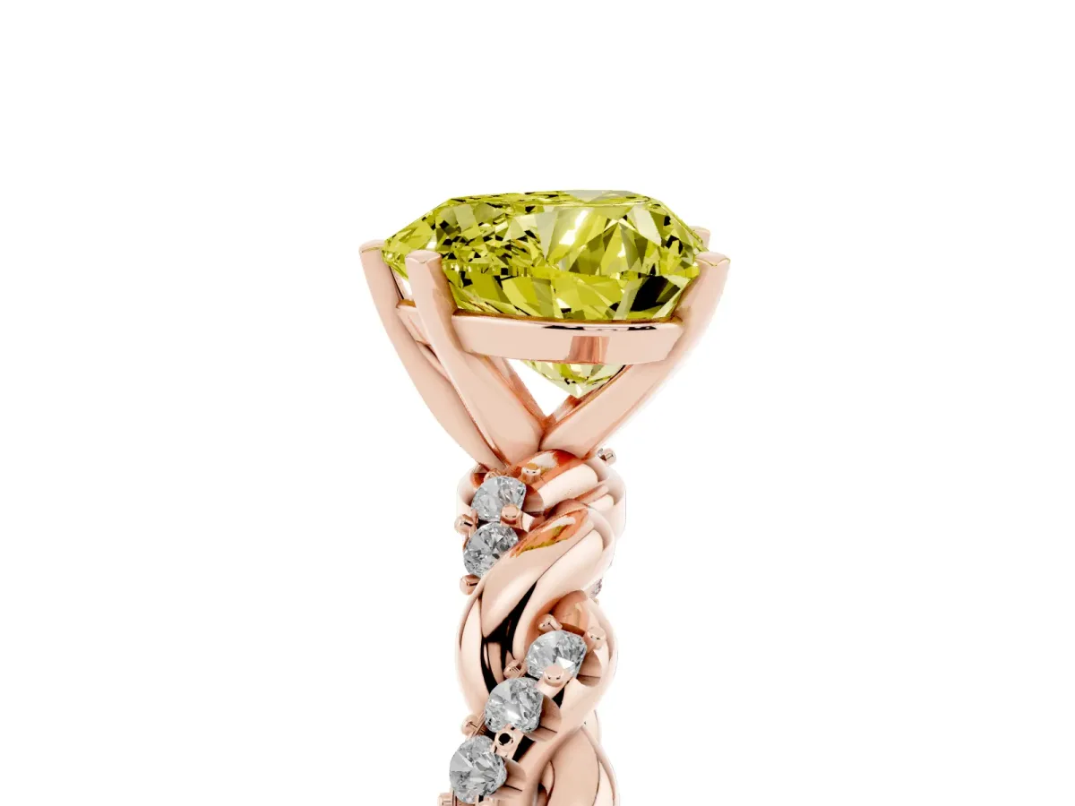 Fancy Yellow Heart Cut Diamond Solitaire Ring with Twisted Band and Pavé Accents Rose gold