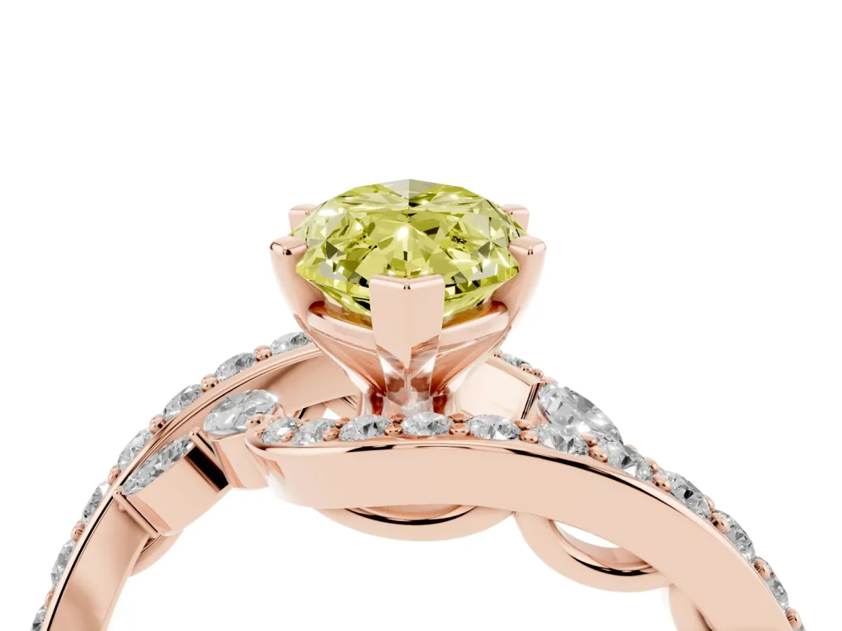 Fancy Yellow Marquise Cut Solitaire with Pavé Twist Band and Four-Prong Setting Rose gold