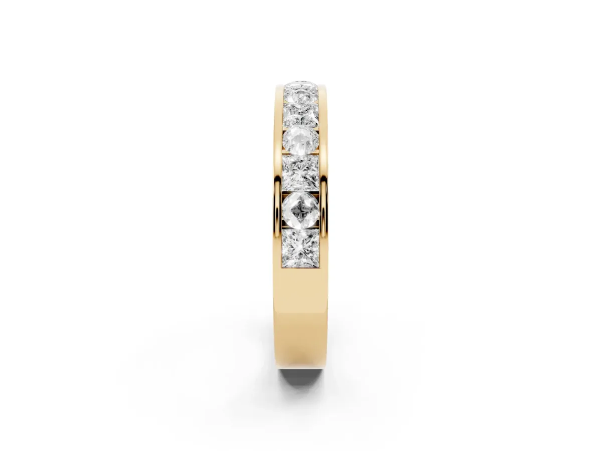 Princess Diamond Channel Set Promise Ring with Round Diamond Accents Yellow gold